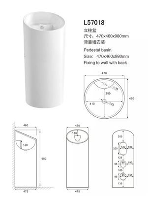 Çin Beyaz Silindirli Kaide Banyo Lavabo, Porselen Kaide Lavabo Derinliği 120mm Tedarikçi