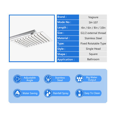 Ayna Etkisi Kare Yağmur Duş Başlığı, 360 Derece Rotasyon Şelale Duş Başlığı Tedarikçi